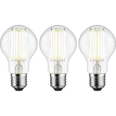 Tre LED-glödlampor bredvid varandra, med synliga glödtrådar. De är avstängda och avbildade mot en vit bakgrund.