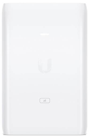 En rektangulär, vit elektronisk enhet med en enkel design och en liten 'U' logotyp i mitten.