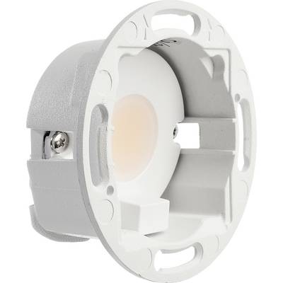 Ett vitt LED-spotljus i ett grått, runt hölje med urtag på sidorna, monterat för takintegrering.