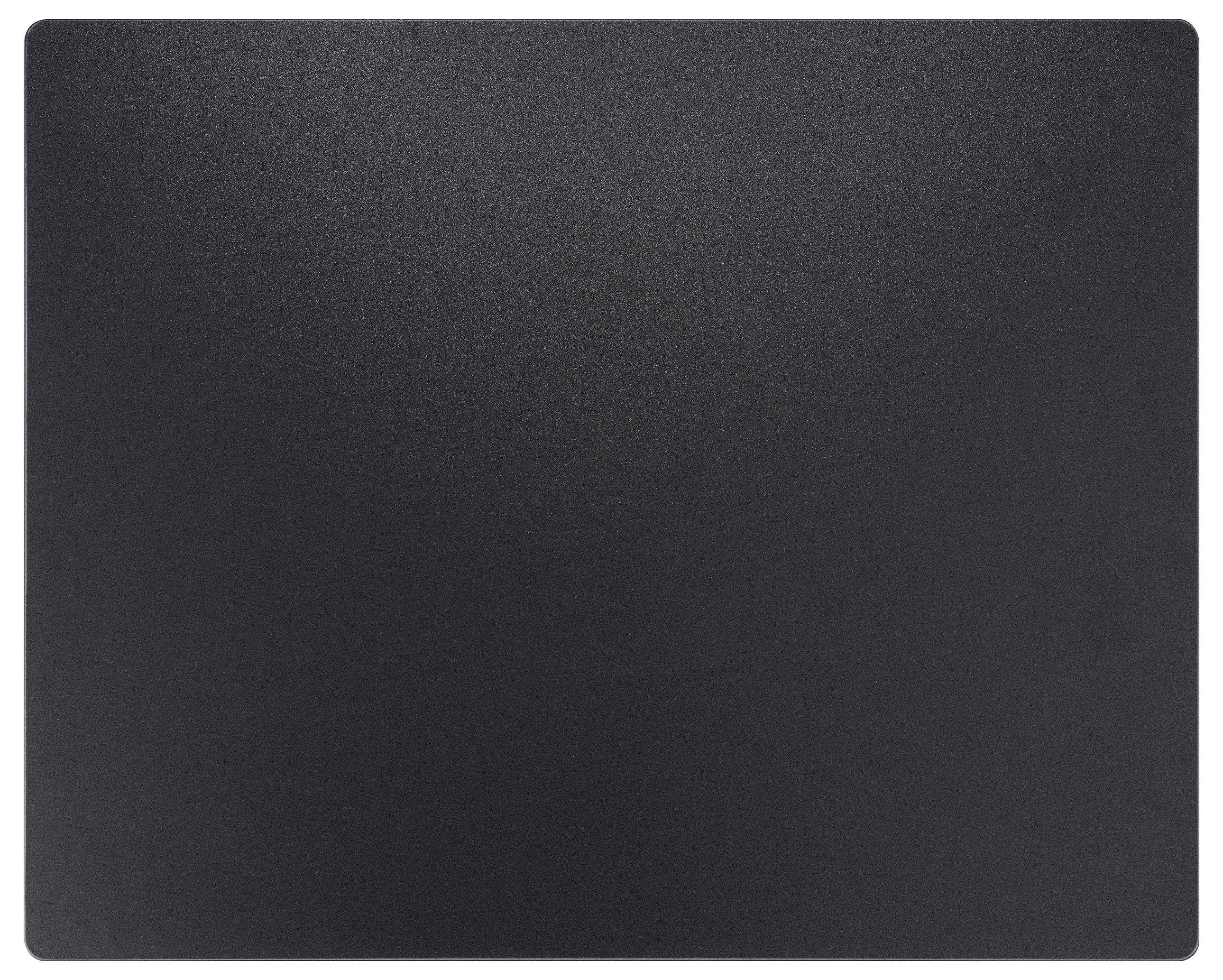 Ett enkelt, rektangulärt, svart musmatta med slät yta.