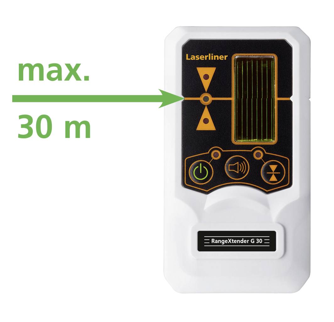 'Laserliner RangeXtender G 30' med maximal räckvidd på 30 meter, visar ett lasers prestanda.
