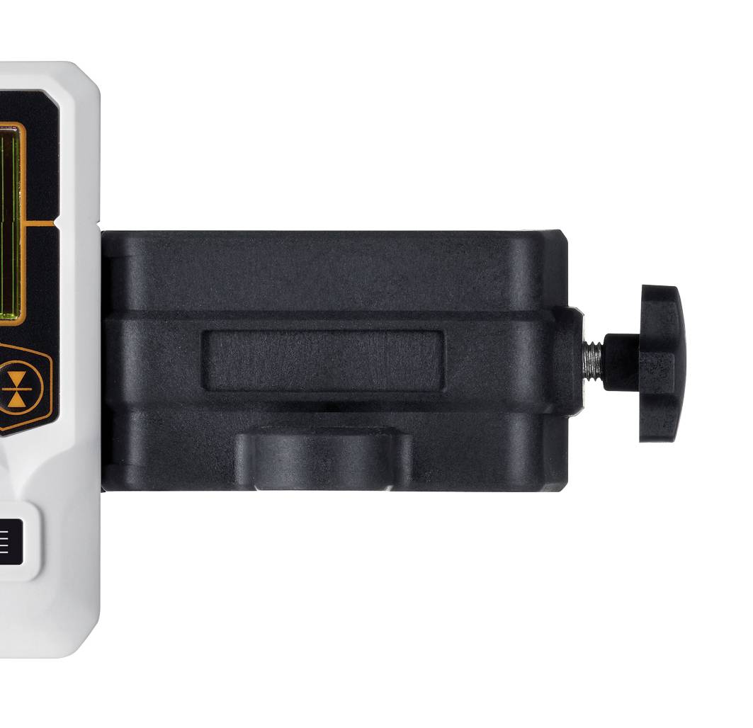 En digital mätare med en display och en vred till vänster. Enheten är utformad för att mäta laseravstånd.