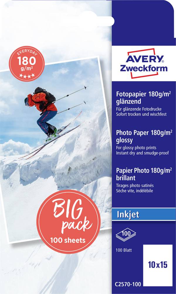 Avery-Zweckform Everyday C2570-100 Fotopapper 10 x 15 cm 180 G/m² 100 ark Glansigt