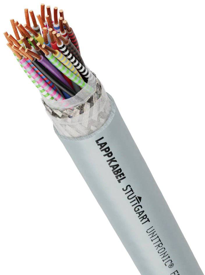 En tjock kabel med flera färgade ledare, märkt 'LAPPKABEL STUTTGART UNITRONIC'.