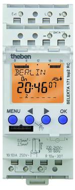Theben 1714100 Digitalt kopplingsur digital  Veckoprogram   IP20 DCF-styrd, Programmeringsfunktion, Sommar-/Vintertidomställning, Gångreserv, Solstånd funktion, Extern ingång