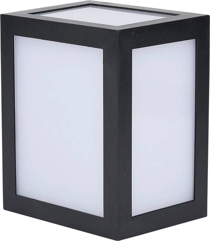 Svart, rektangulär lampa med vitt lysande panel, lämplig för användning inom- eller utomhus för belysning.