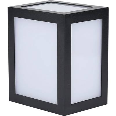 Svart, rektangulär lampa med vitt lysande panel, lämplig för användning inom- eller utomhus för belysning.