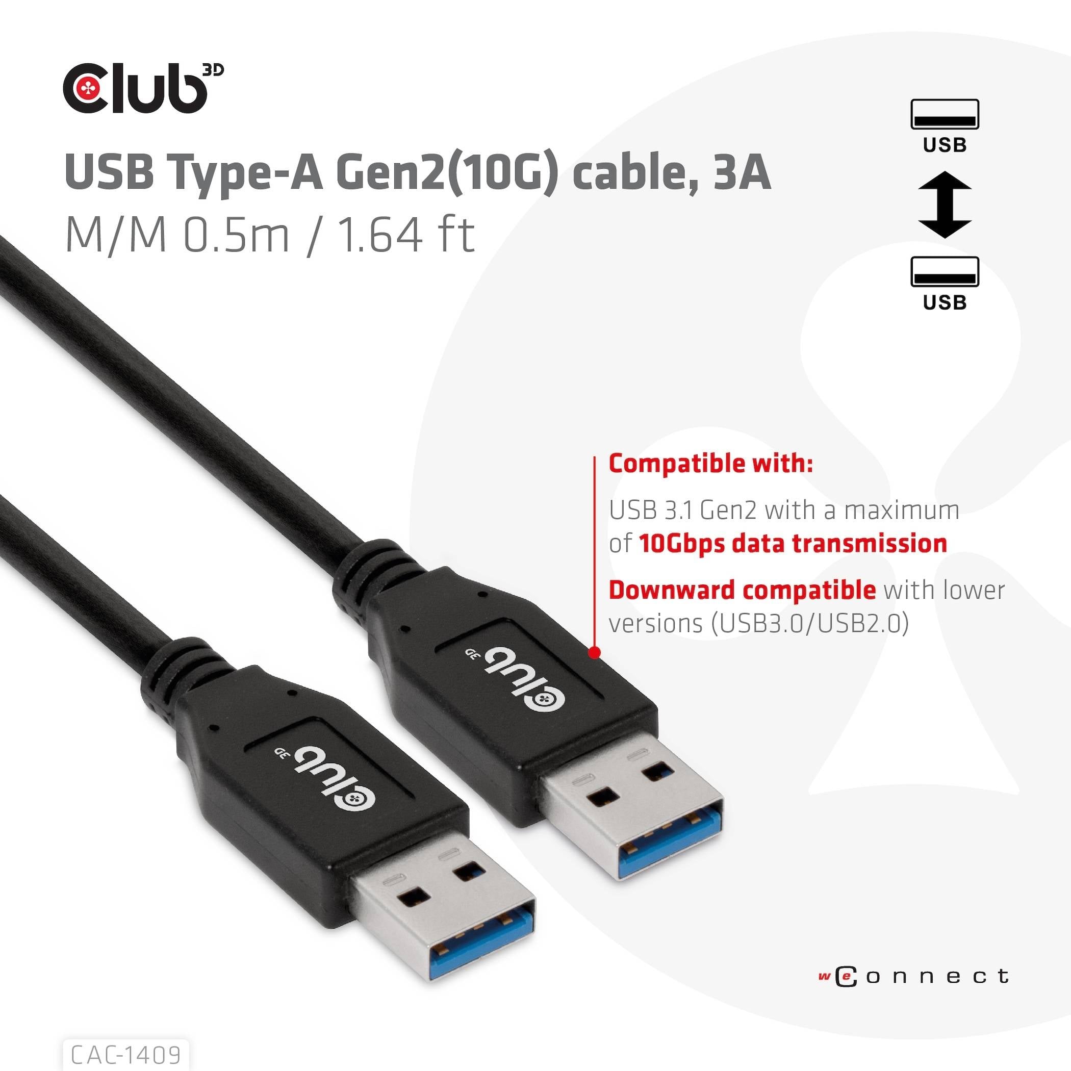 club3D USB-kabel USB-A kontakt 0.50 m Svart CAC-1409-2