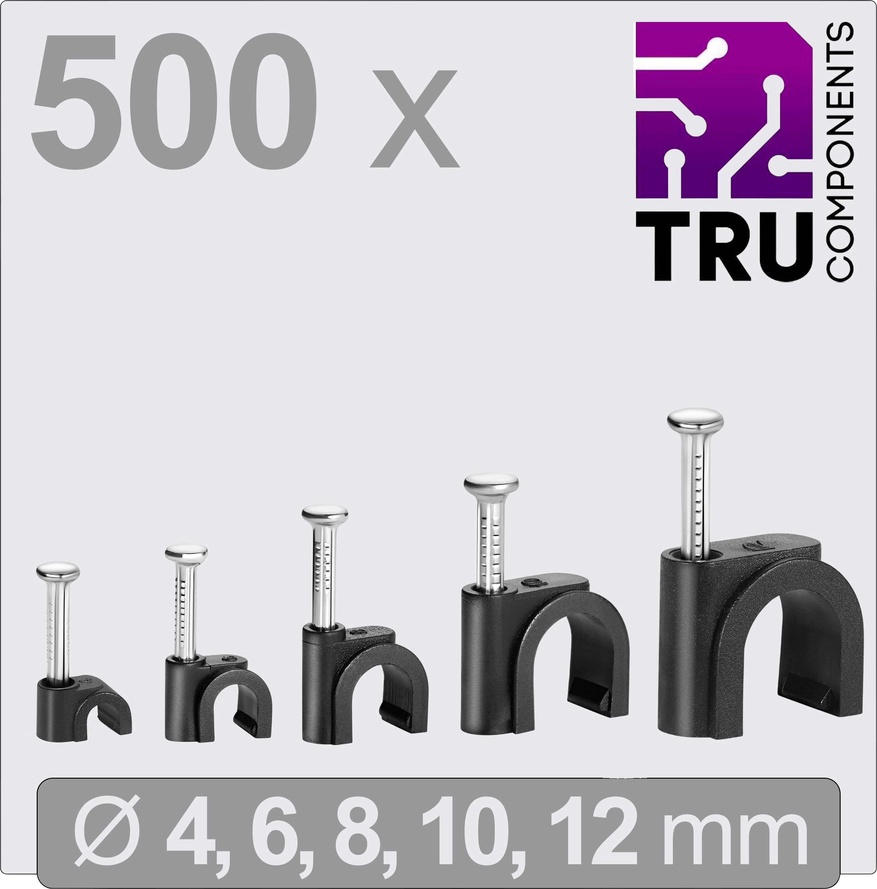 500 x TRU COMPONENTS kabelhållare visade i fem storlekar: Ø 4, 6, 8, 10, 12 mm. Lämpliga för kabelförankring.