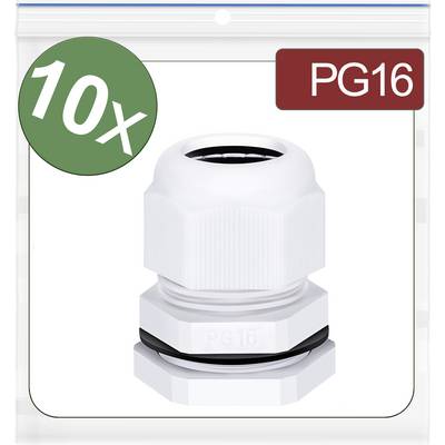 '10x PG16 kabelförskruvningar, vita, i förpackning.'