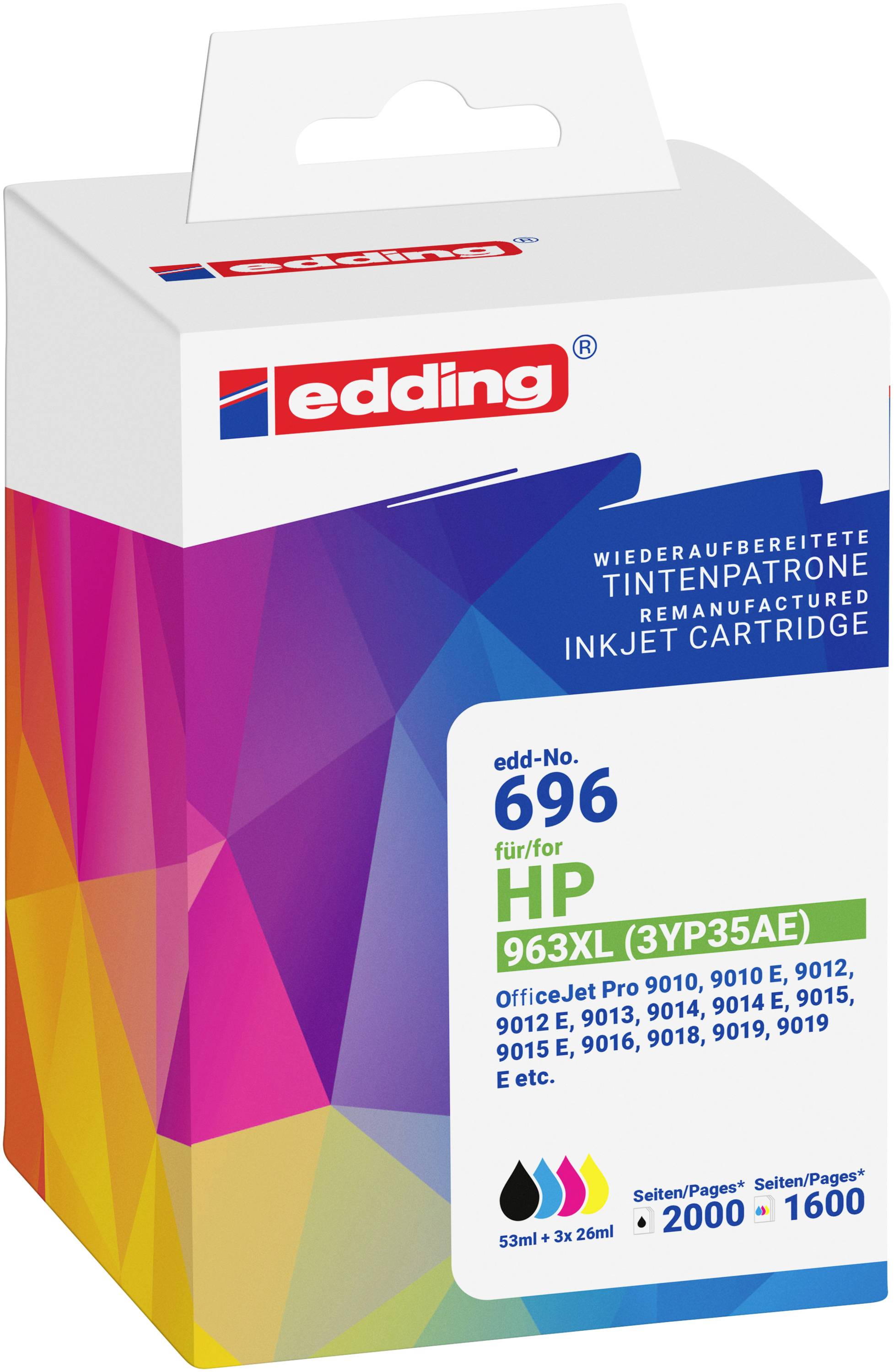 Edding Bläck Ersätter HP 963XL Multipack 4 Kompatibel Kombi-pack Svart, Cyan, Magenta, Gul EDD-696 18-696-0