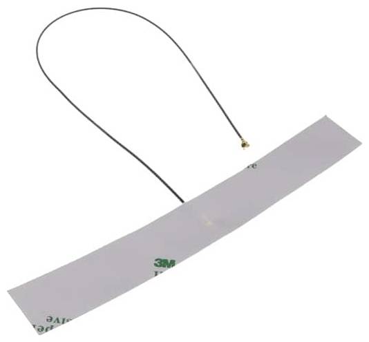 En lång flexibel antenn med en tunn tråd fäst, ofta använd för elektroniska enheter, visad mot en enkel bakgrund.