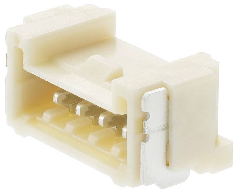 En rektangulär, beige plastpropp med metallkontakter.