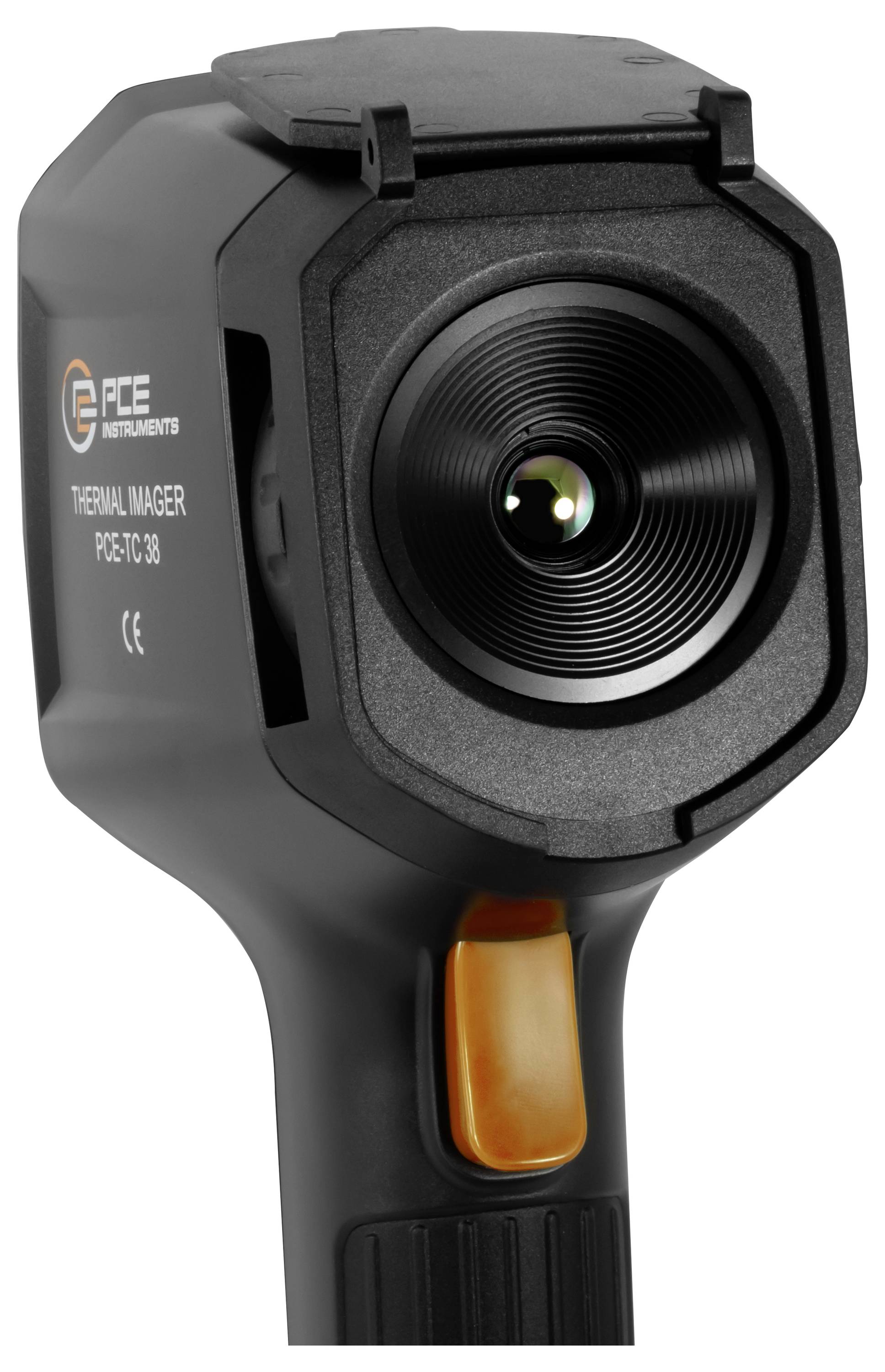 Handbaserad värmekamera med lins och orange avtryckare, märkt "PCE Instruments värmekamera PCE-TC 30".