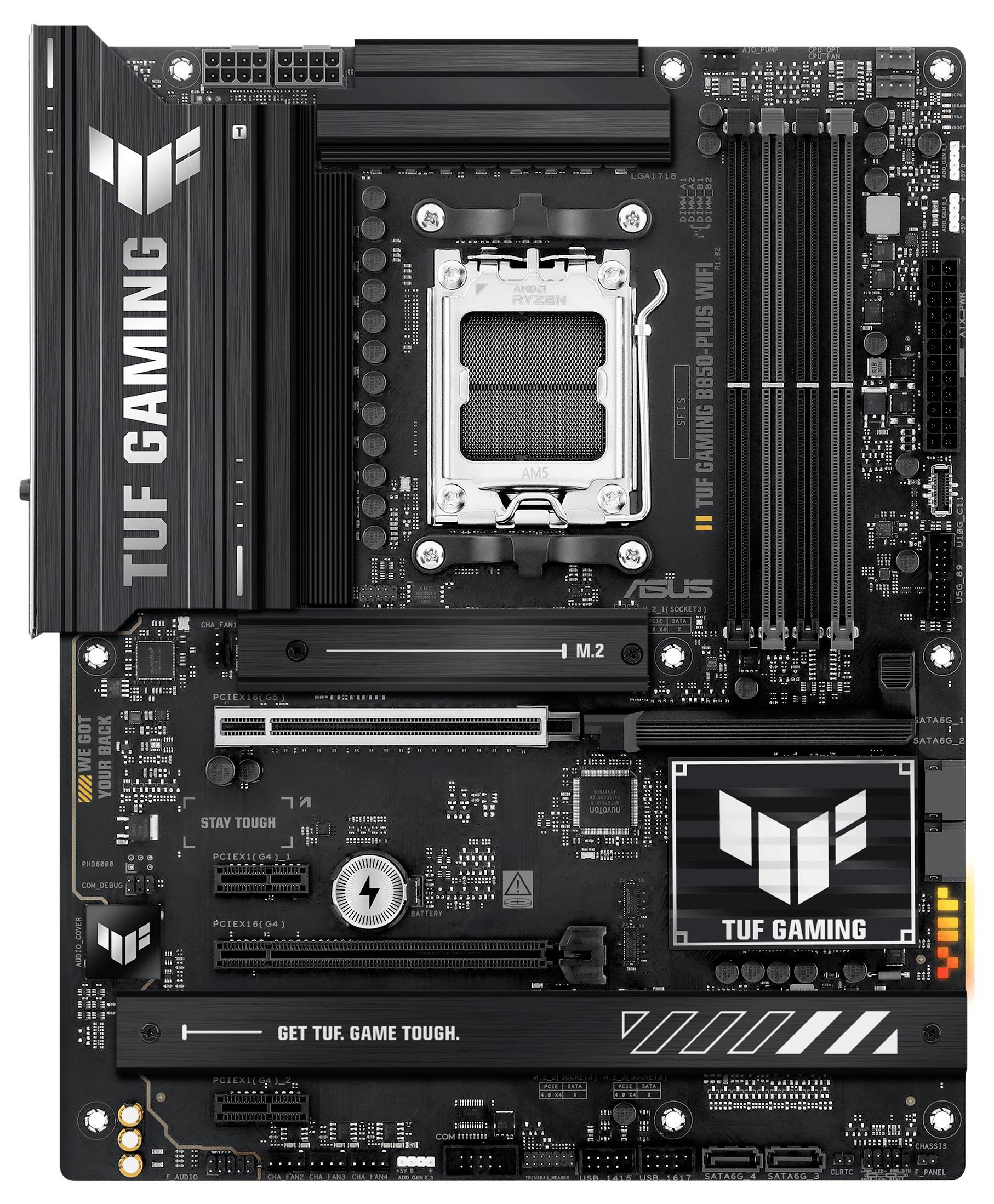 ASUS TUF GAMING moderkort med LGA 1700-sockel, ett flertal anslutningar och robust design för PC-byggprojekt.