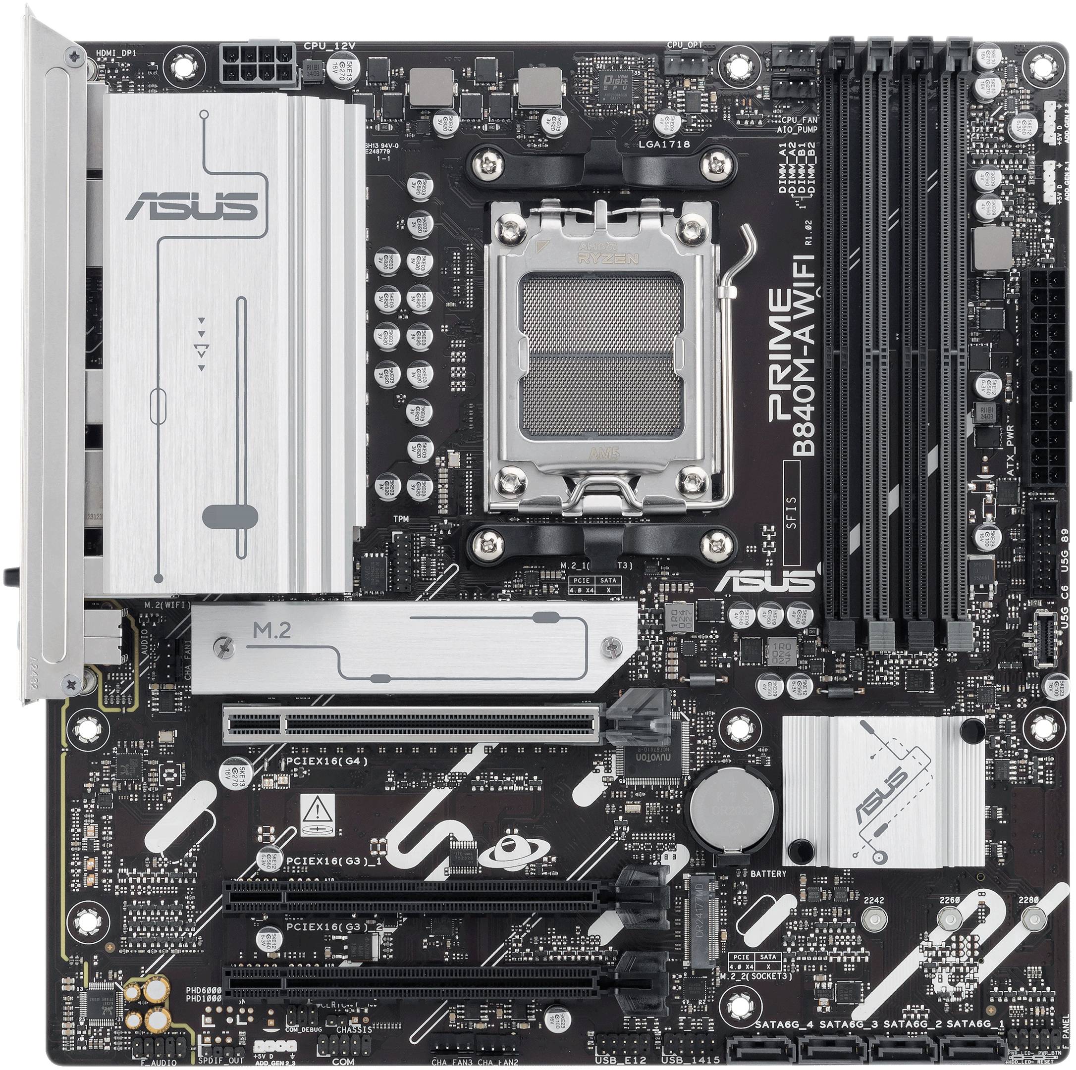 Moderkort Asus Prime B460M-A med CPU-sockel, RAM-platser och PCIe-kortplatser; lämpligt för skrivbordsbyggen.