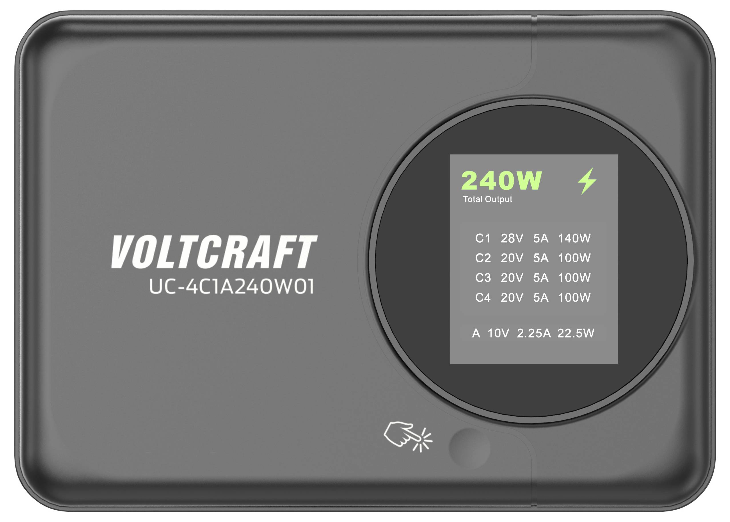 VOLTCRAFT UC-4C1A240W01 USB-laddare 240 W 4x USB-C®, 1x USB-A Power Delivery 3.0 Svart GaN, USB Power Delivery (USB-PD),-2