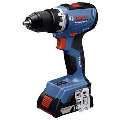 En blå Bosch sladdlös skruvdragare med röd accent och svart handtag står upprätt. Varumärket är 'Bosch Professional'.