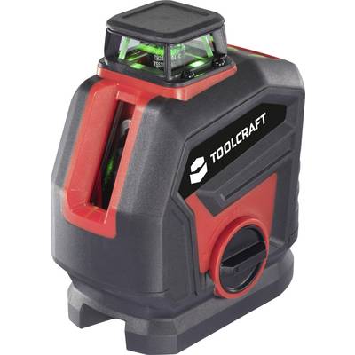 Elektronisk lasermätare från TOOLCRAFT med grönt laserjljus, lämplig för preciserade mätningar och nivelleringsarbeten.