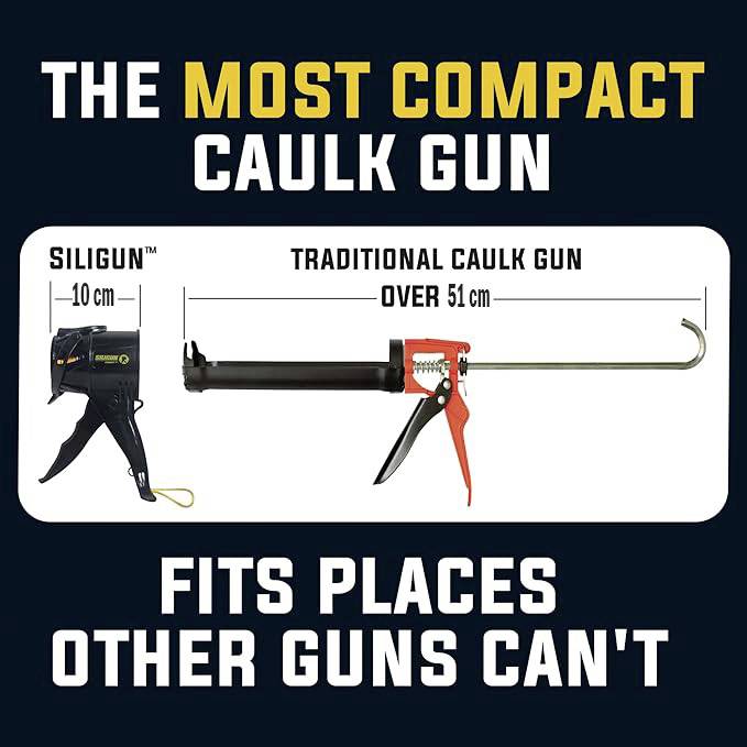 Minsta patronpistolen, Siligun: 10 cm, traditionell: över 51 cm. Passar på ställen som andra pistoler inte når.