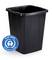 Svart soptunna med "Blå Ängeln"-miljömärket, vilket signalerar hållbarhet och miljövänliga material.