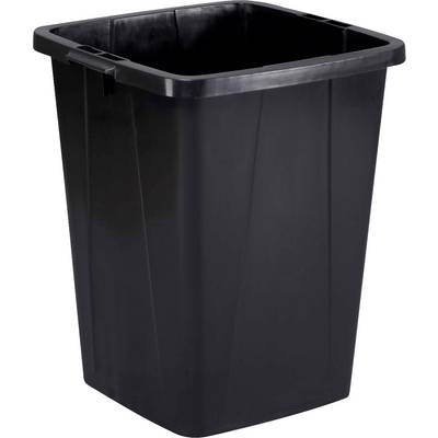 Svart soptunna av plast, rektangulärt formad, lämplig för inomhusbruk.