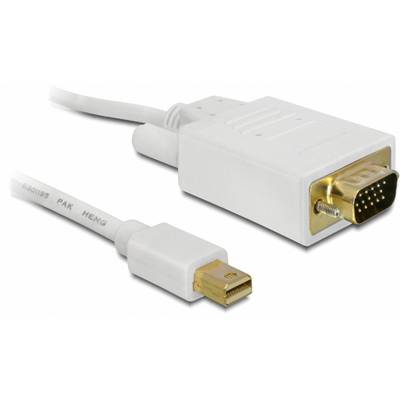 Vit adapter från Mini DisplayPort till VGA med guldkontakter, lämplig för anslutning av en dator till en bildskärm.