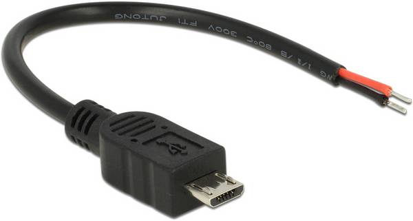Delock USB-kabel USB 2.0 USB-Micro-B-kontakt, öppna kabeländar 0.10 m Svart med USB 82697