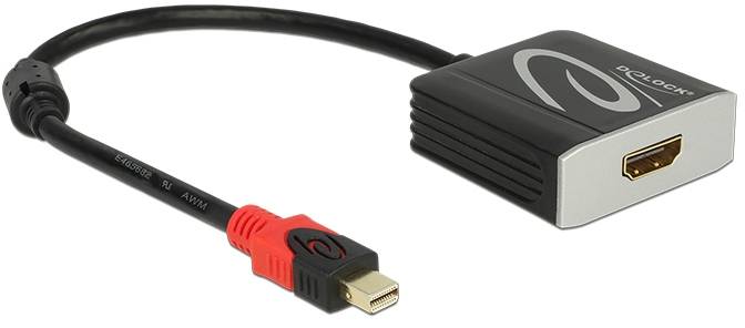 HDMI-adapterkabel med svart låda och röd anslutning, används för att ansluta Mini DisplayPort till HDMI-enheter.