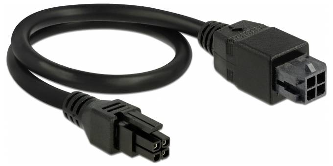 Svart nätverkskabel med C19- och C14-kontakter, en typisk kontaktkonfiguration för kommersiell elektrisk utrustning.