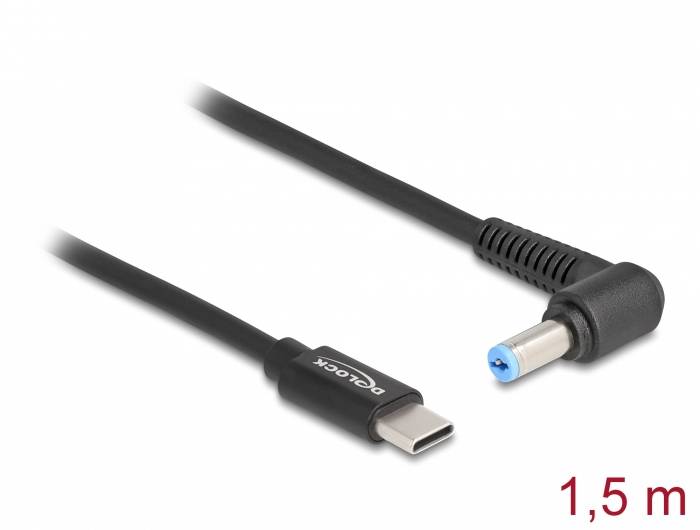 Kabeladapter från USB-C till rund kontakt, längd 1,5 meter. Perfekt för anslutning och laddning av enheter med olika kontakttyper.