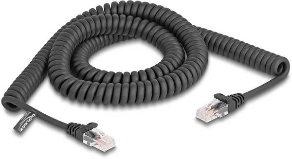 Delock 87994 RJ45 Nätverkkabel, Patchkabel CAT 5e 3.00 m Svart Spiralkabel 1 st