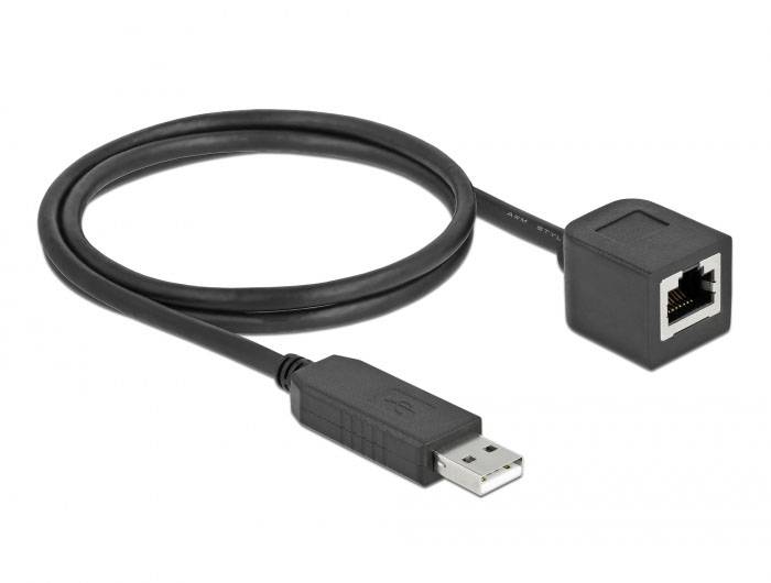 USB-till-Ethernet-adapterkabel, visar en USB-kontakt och en Ethernet-port. Perfekt för nätverksanslutning via USB.