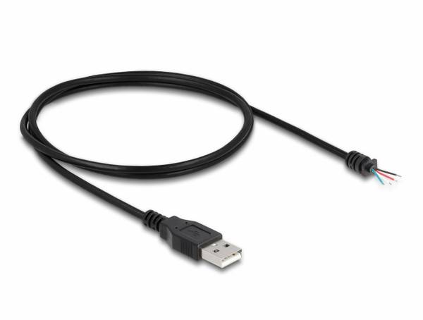 Delock USB-kabel USB 2.0 USB-A kontakt, öppna kabeländar 1.00 m Svart 64184