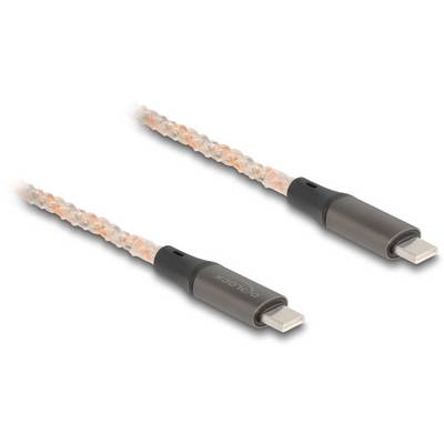 Två grå USB-C-kablar med transparent, flätad design, visar varumärkeslogotyp på kontakterna; lämpliga för dataöverföring.