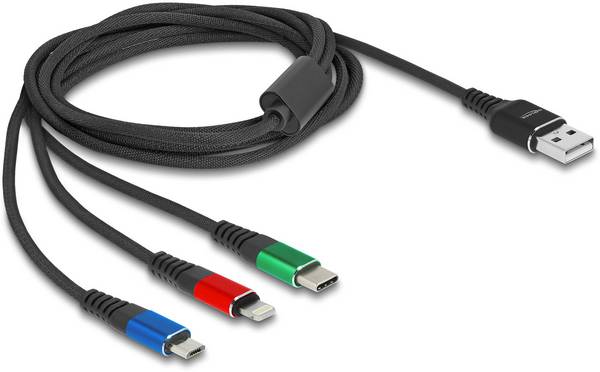 Delock USB-kabel USB 2.0 USB-A kontakt, USB-Micro-B-kontakt, Apple Lightning kontakt , USB-C® 2.00 m Svart 90156