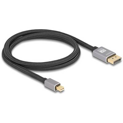 Ett DisplayPort-kabel med svart flätat hölje och silverfärgade kontakter, lämpligt för att ansluta datorer till bildskärmar.