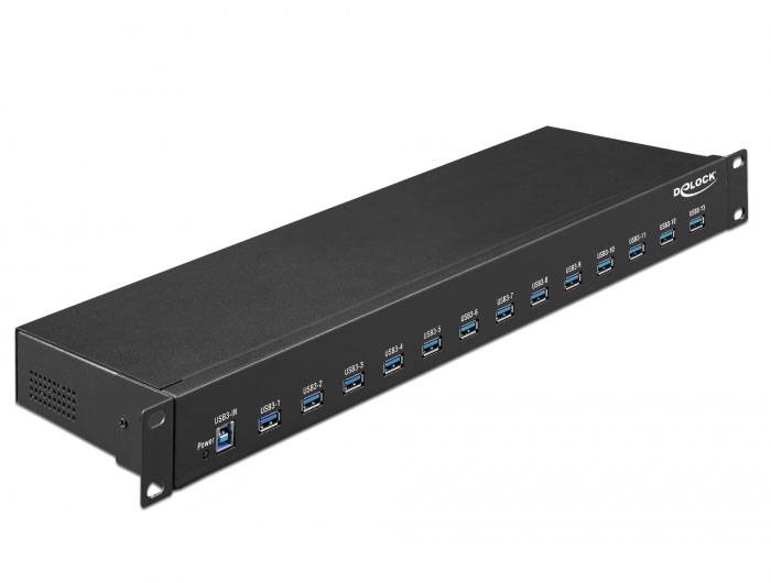 Delock 64039 USB-hubb 13 Port USB-A, DC-uttag 3,5 mm USB 3.2 Gen1 5 GBit/s Svart 64039-1