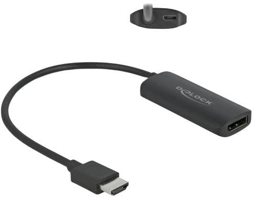 HDMI till VGA-adapter från Delock, svart, kompakt design med en HDMI-ingång och en VGA-utgång. Perfekt för enhetskompatibilitet.