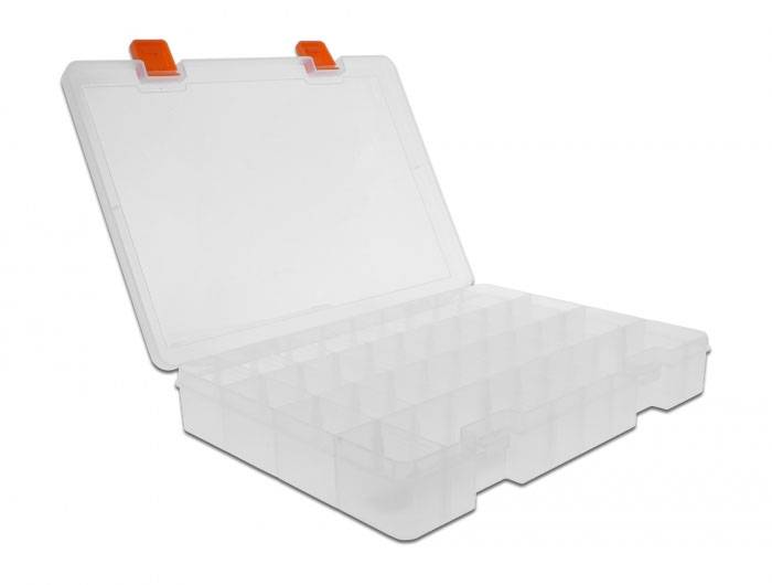 Universell; Delock 18350 Box (B x H x D) 190 x 40 x 250 mm Antal fack: 36 stänkvattenskydd, skärtålig, Genomskinligt loc-2