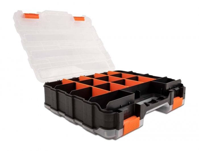 Universell; Delock 18417 Box (B x H x D) 270 x 80 x 320 mm Antal fack: 34 stänkvattenskydd, Genomskinligt lock, vattentä-1
