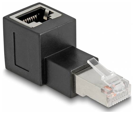 En svart Ethernet-adapter med en port på ena sidan och en kontakt på den andra, används för nätverksanslutning.