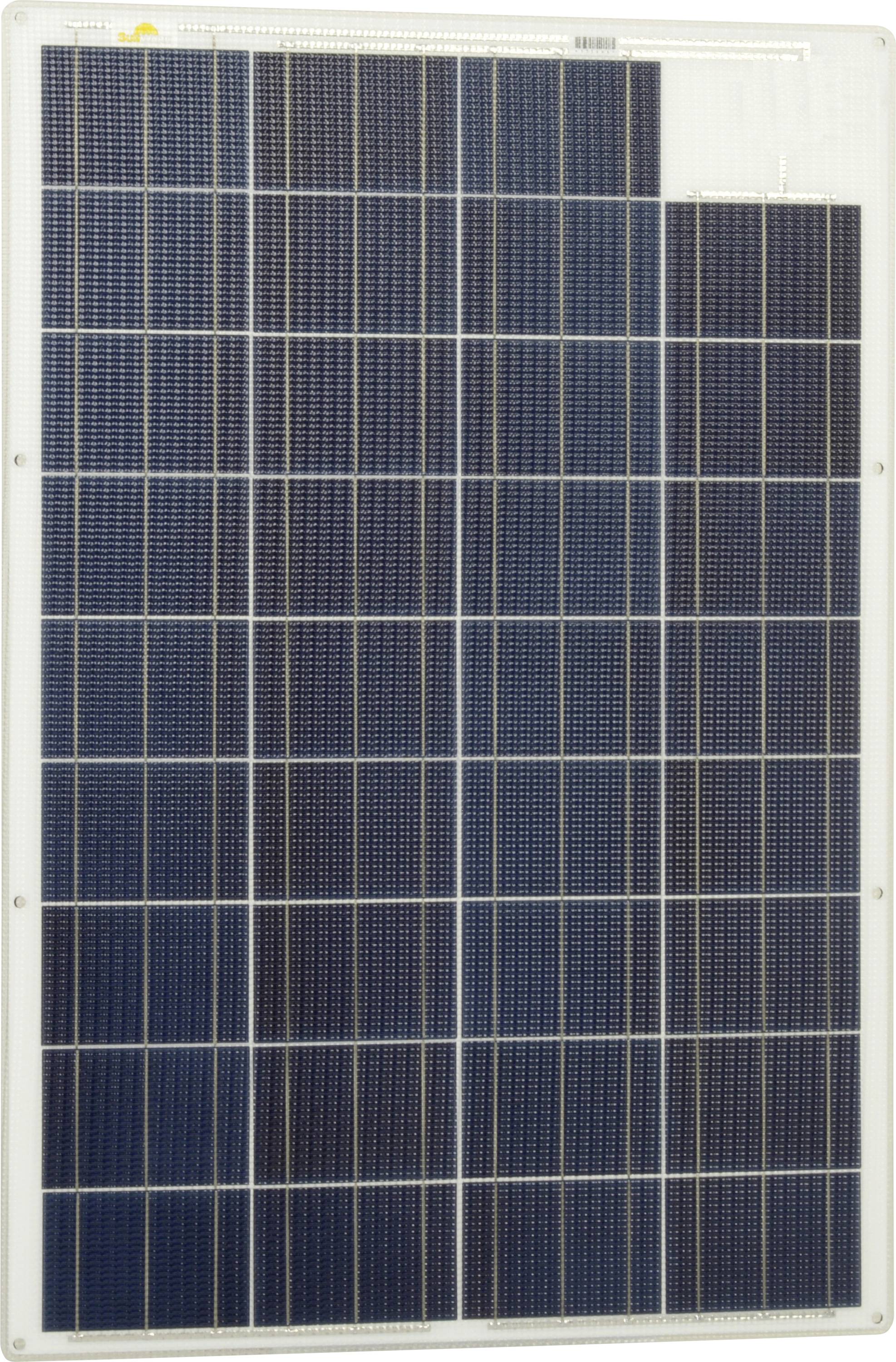 Solarpanel med mörkblå, rektangulära solceller i en vit ram, visar det typiska utseendet för fotovoltaiska anläggningar.