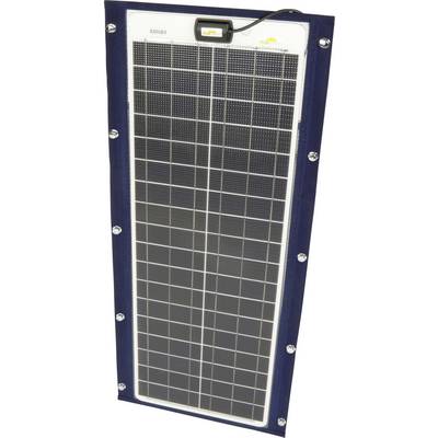 Solarpanel i rektangulär form med ett rutnät av solceller. Kabelanslutning upptill. Lämplig för mobil och autonom energiförsörjning.