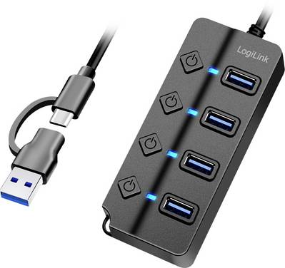 LogiLink UA0419 USB-hubb 4 Port USB-A USB 3.2 Gen1 5 GBit/s med USB-C-kontakt Svart UA0419
