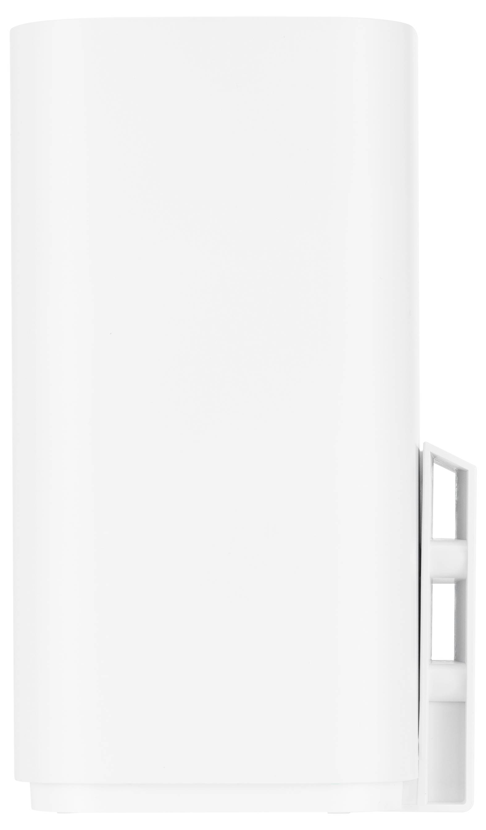 Vit, rektangulär WLAN-router med rektangulär knapp på höger sida.