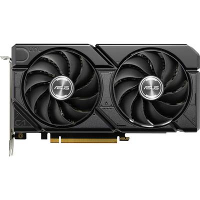 Grafikkort med två stora fläktar och Asus-logotypen i mitten, PCIe-gränssnittet synligt nedtill.