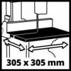 Teckning av en bandsåg med angivna dimensioner 305 x 305 mm.