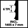 Sågbladsprofil med 6 tänder per tum (TPI). Dimensionen är 1405 x 7 mm.