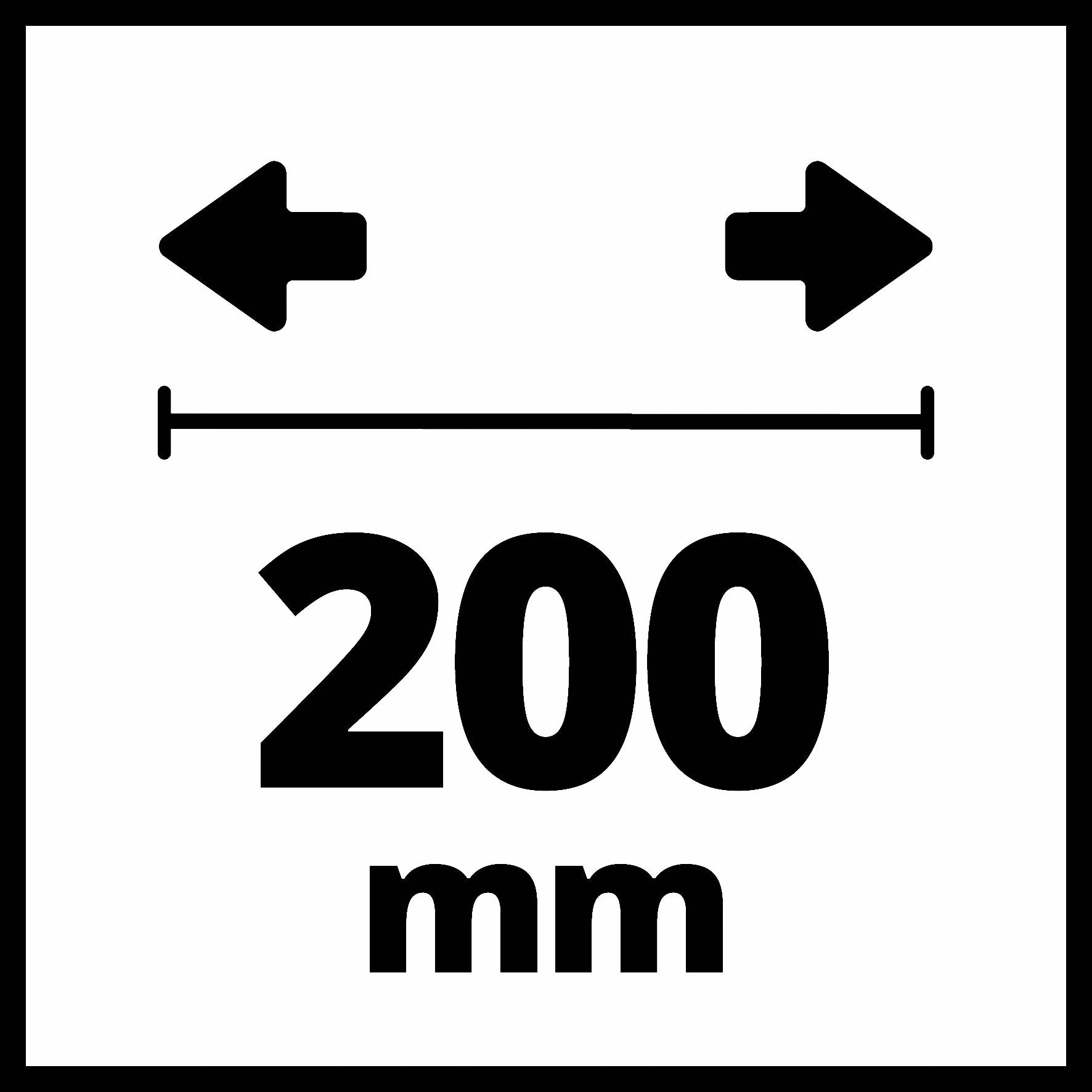 Pilar visar på en bredd på 200 mm.